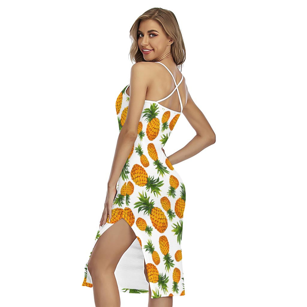 Summer Pineapple Pattern Print Cross Back Cami Dress