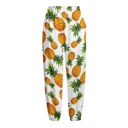 Summer Pineapple Pattern Print Fleece Lined Knit Pants
