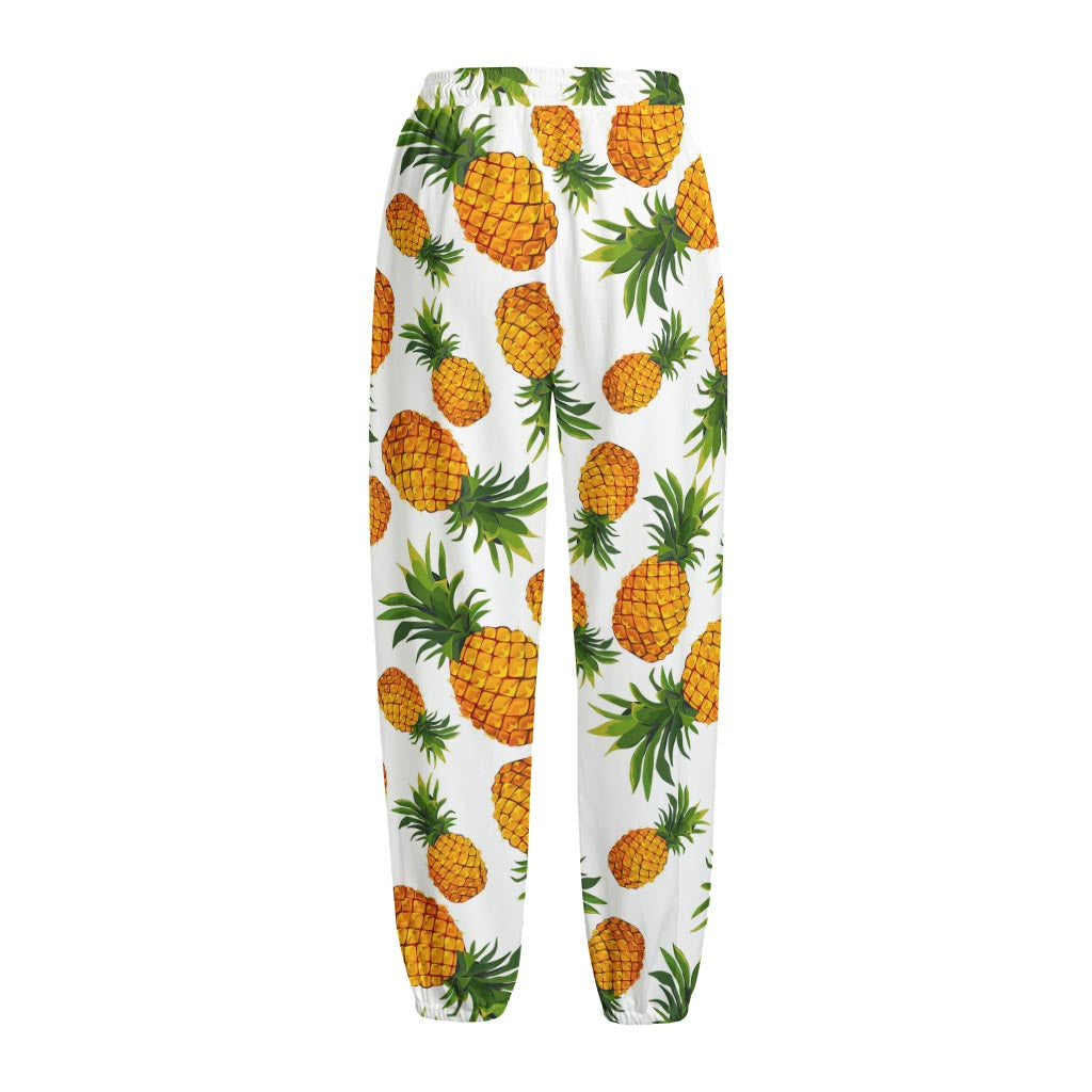 Summer Pineapple Pattern Print Fleece Lined Knit Pants