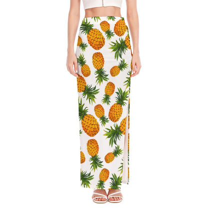 Summer Pineapple Pattern Print High Slit Maxi Skirt