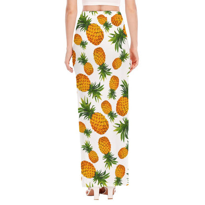 Summer Pineapple Pattern Print High Slit Maxi Skirt