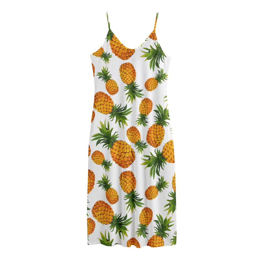 Summer Pineapple Pattern Print Jersey Midi Cami Dress