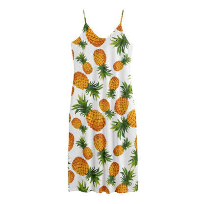 Summer Pineapple Pattern Print Jersey Midi Cami Dress