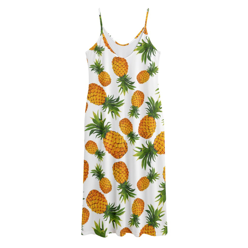 Summer Pineapple Pattern Print Jersey Midi Cami Dress