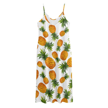 Summer Pineapple Pattern Print Jersey Midi Cami Dress