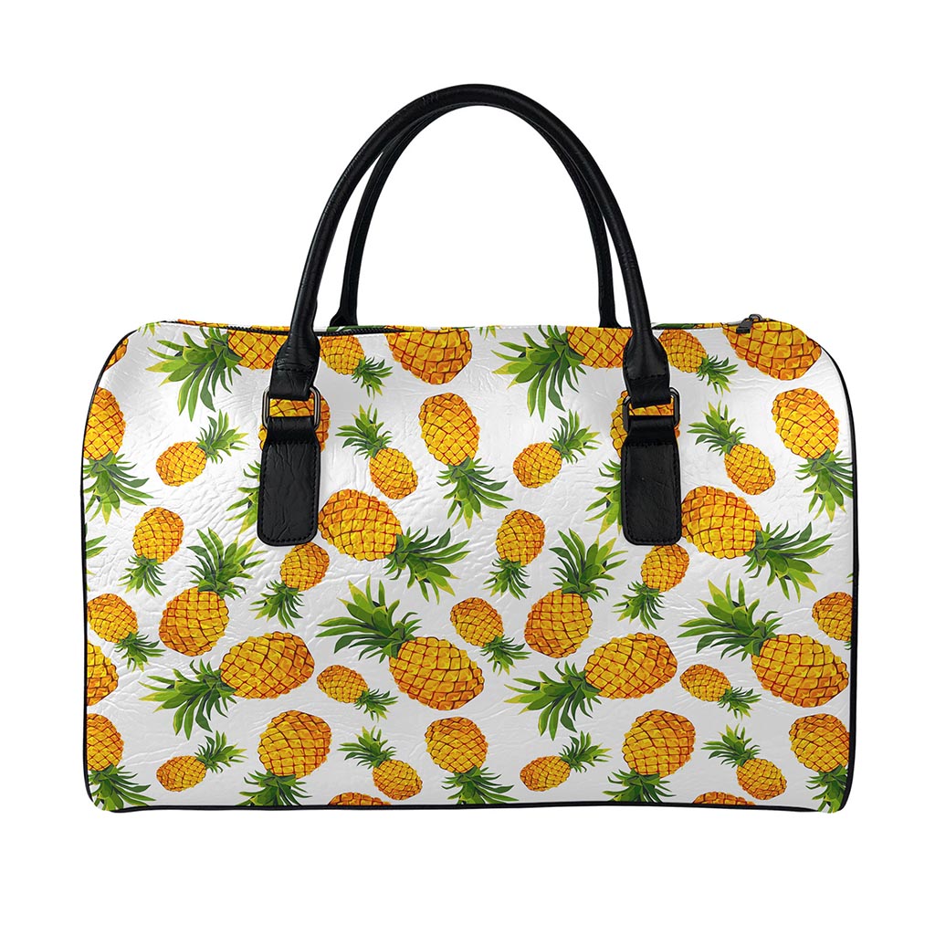 Summer Pineapple Pattern Print Leather Duffle Bag