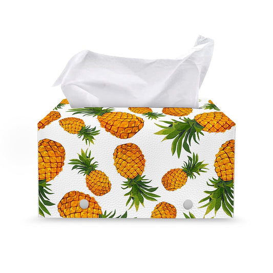 Summer Pineapple Pattern Print Leather Tissue Box Cover