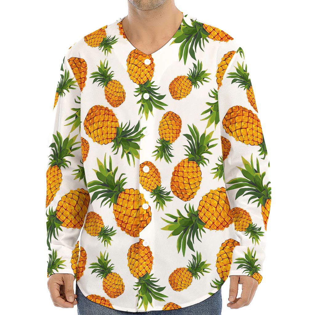 Summer Pineapple Pattern Print Long Sleeve Baseball Jersey