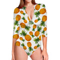 Summer Pineapple Pattern Print Long Sleeve Swimsuit