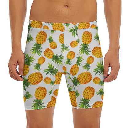 Summer Pineapple Pattern Print Men's Long Boxer Briefs