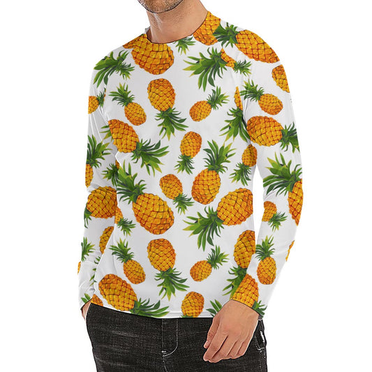 Summer Pineapple Pattern Print Men's Long Sleeve Rash Guard