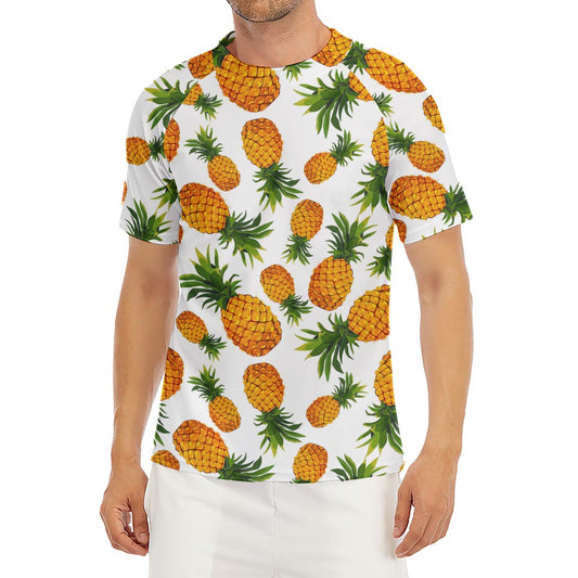 Summer Pineapple Pattern Print Men's Short Sleeve Rash Guard