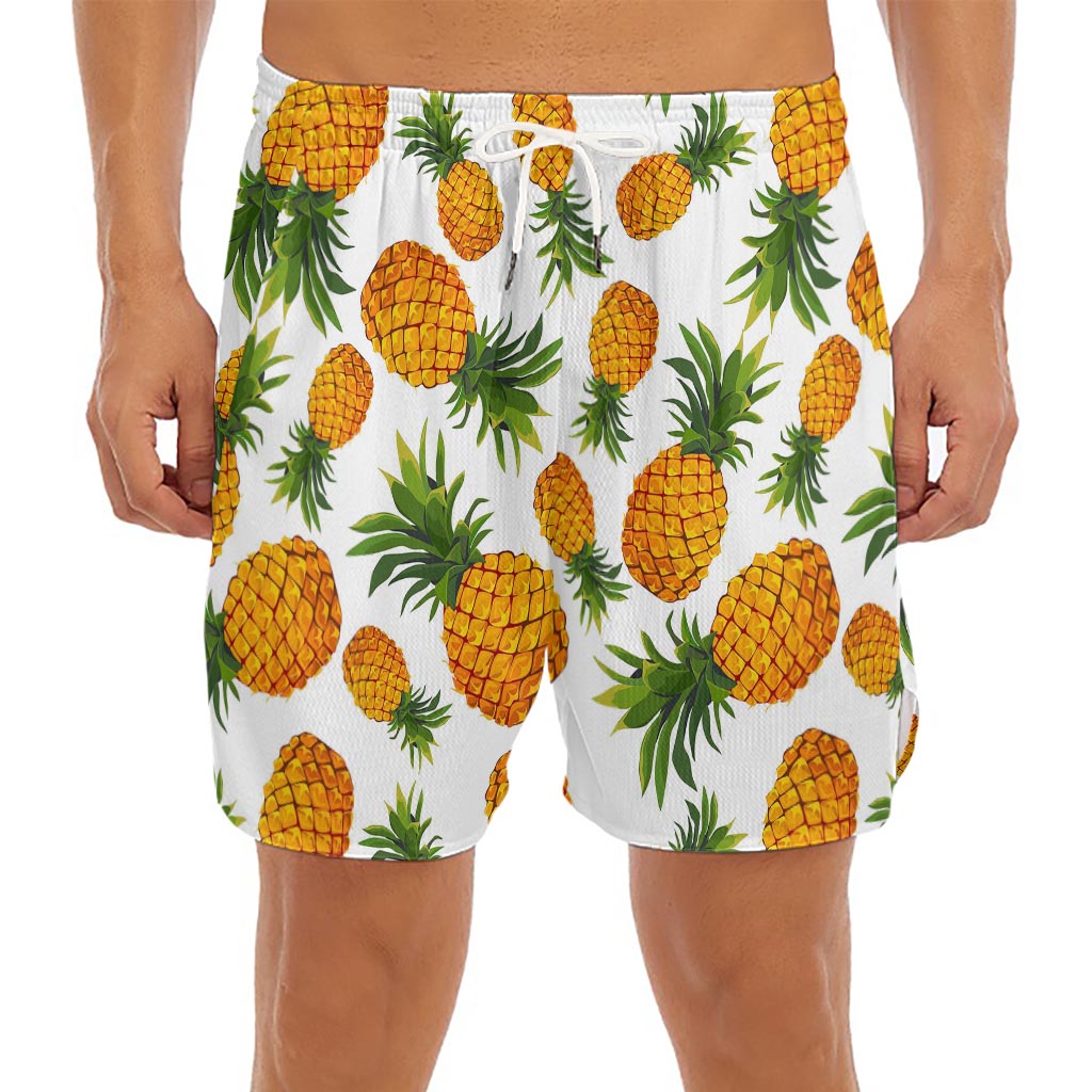 Summer Pineapple Pattern Print Men's Split Running Shorts