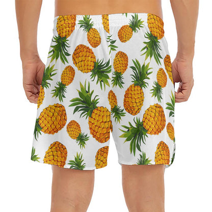 Summer Pineapple Pattern Print Men's Split Running Shorts