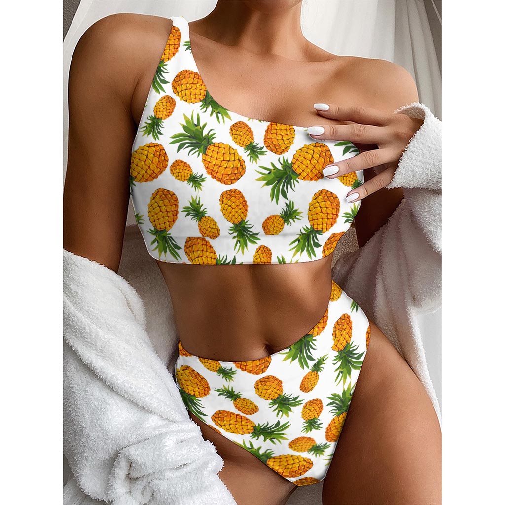 Summer Pineapple Pattern Print One Shoulder Bikini Top