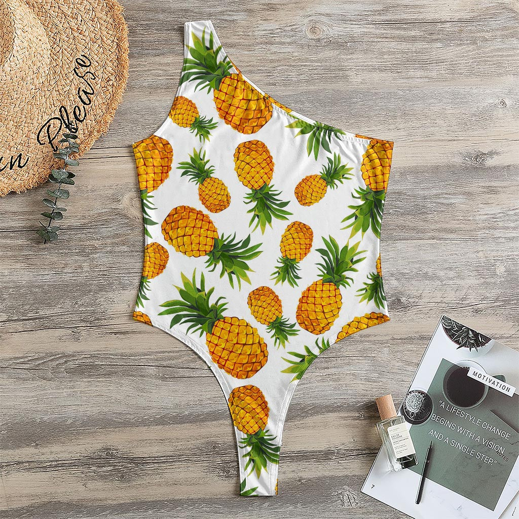 Summer Pineapple Pattern Print One Shoulder Bodysuit