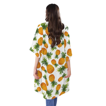 Summer Pineapple Pattern Print Open Front Beach Cover Up