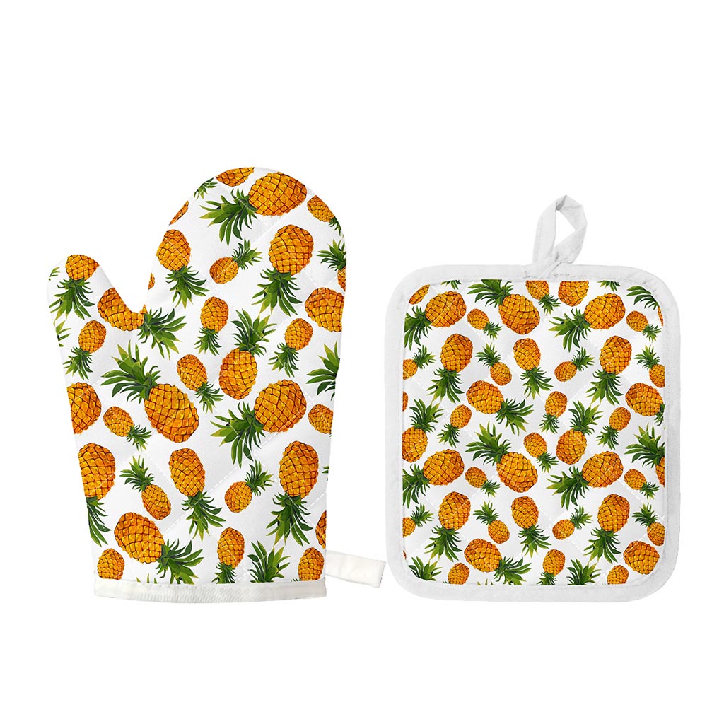 Summer Pineapple Pattern Print Oven Mitt And Pot Holder Set