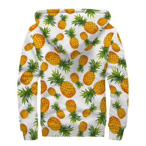 Summer Pineapple Pattern Print Sherpa Lined Zip Up Hoodie