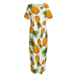 Summer Pineapple Pattern Print Short Sleeve Long Nightdress