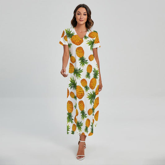 Summer Pineapple Pattern Print Short Sleeve Maxi Dress