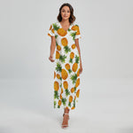 Summer Pineapple Pattern Print Short Sleeve Maxi Dress
