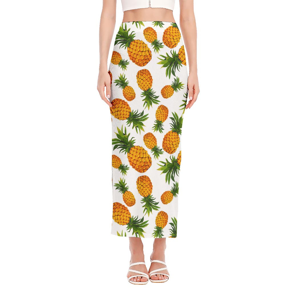 Summer Pineapple Pattern Print Side Slit Maxi Skirt