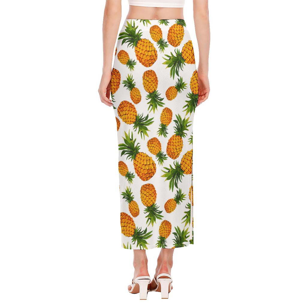 Summer Pineapple Pattern Print Side Slit Maxi Skirt