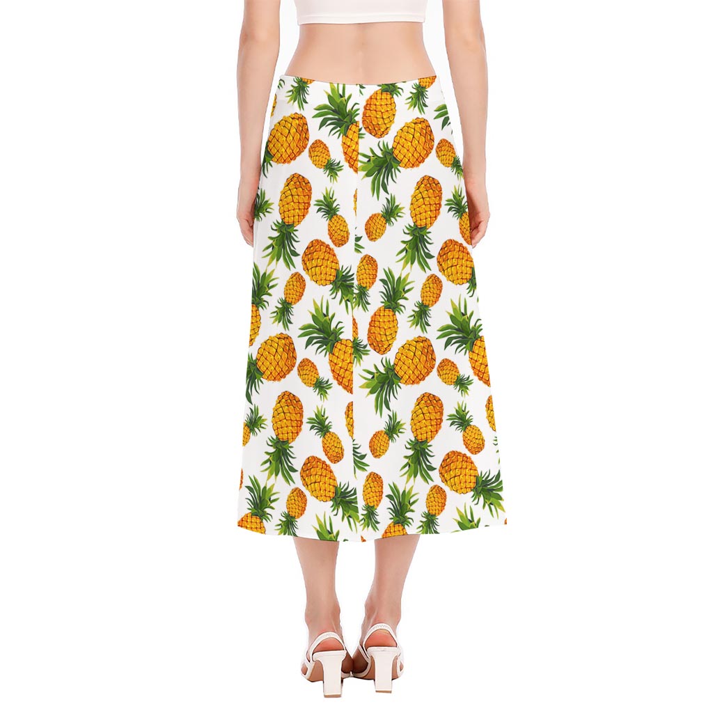 Summer Pineapple Pattern Print Side Slit Midi Skirt