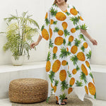 Summer Pineapple Pattern Print Silk V-Neck Kaftan Dress