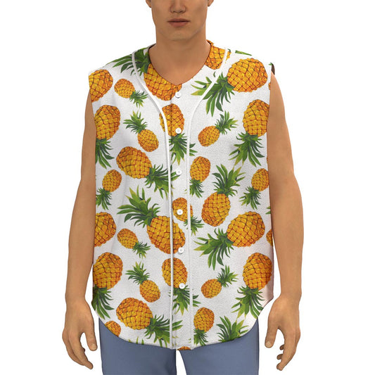 Summer Pineapple Pattern Print Sleeveless Baseball Jersey