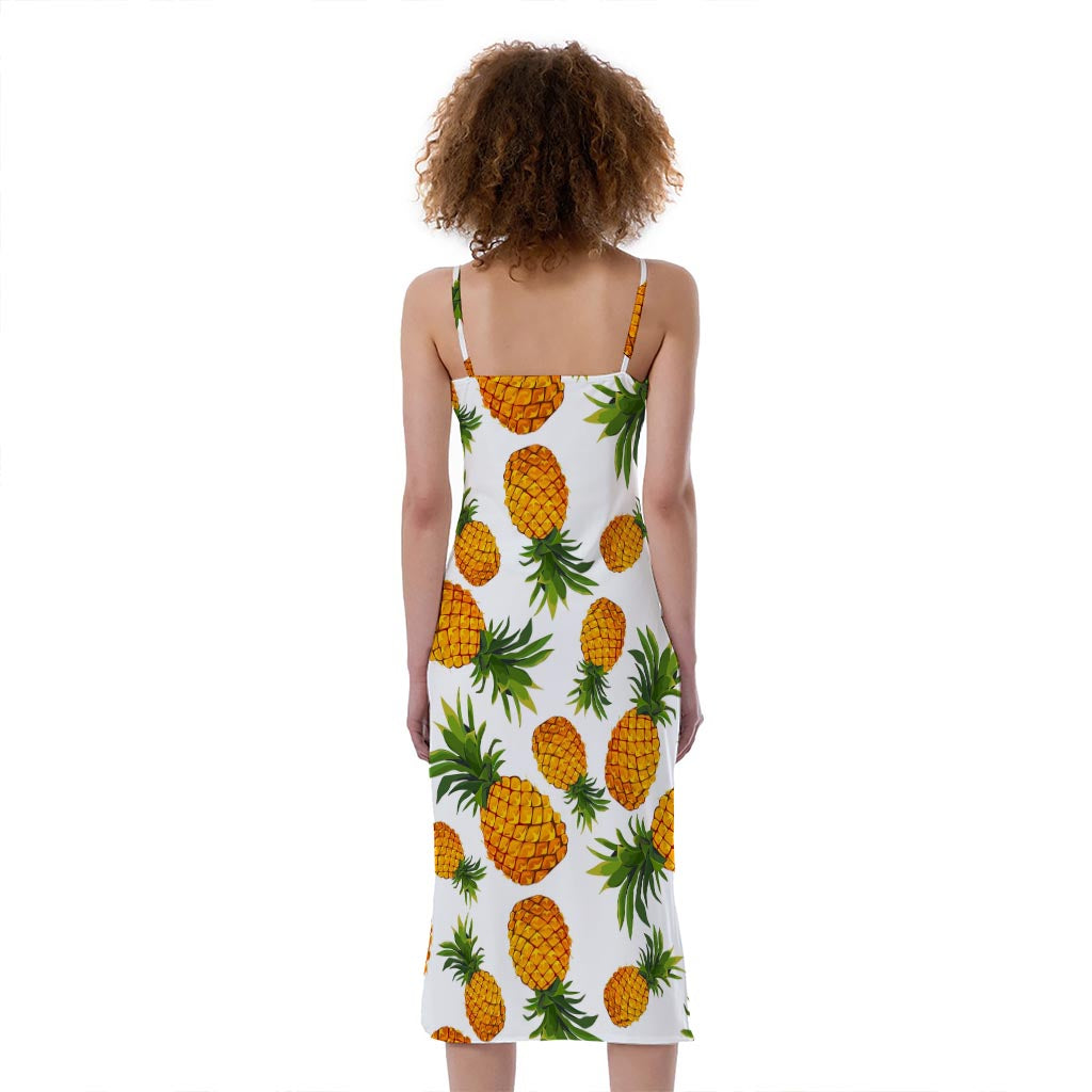Summer Pineapple Pattern Print Slim Fit Midi Cami Dress