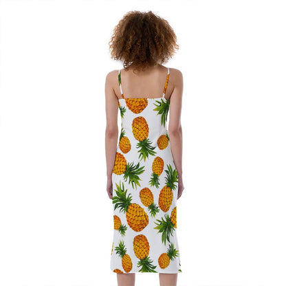 Summer Pineapple Pattern Print Slim Fit Midi Cami Dress