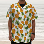 Summer Pineapple Pattern Print Textured Short Sleeve Shirt