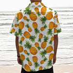Summer Pineapple Pattern Print Textured Short Sleeve Shirt