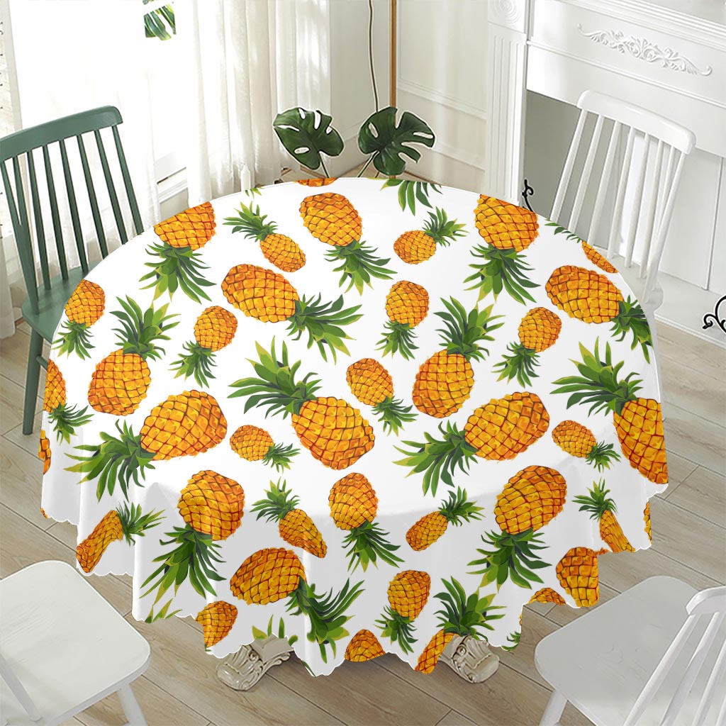 Summer Pineapple Pattern Print Waterproof Round Tablecloth