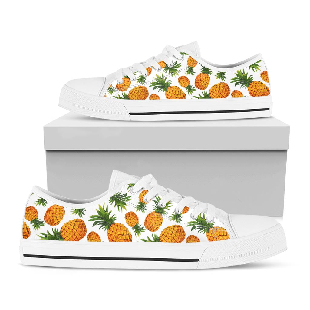 Summer Pineapple Pattern Print White Low Top Sneakers