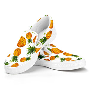 Summer Pineapple Pattern Print White Slip On Sneakers