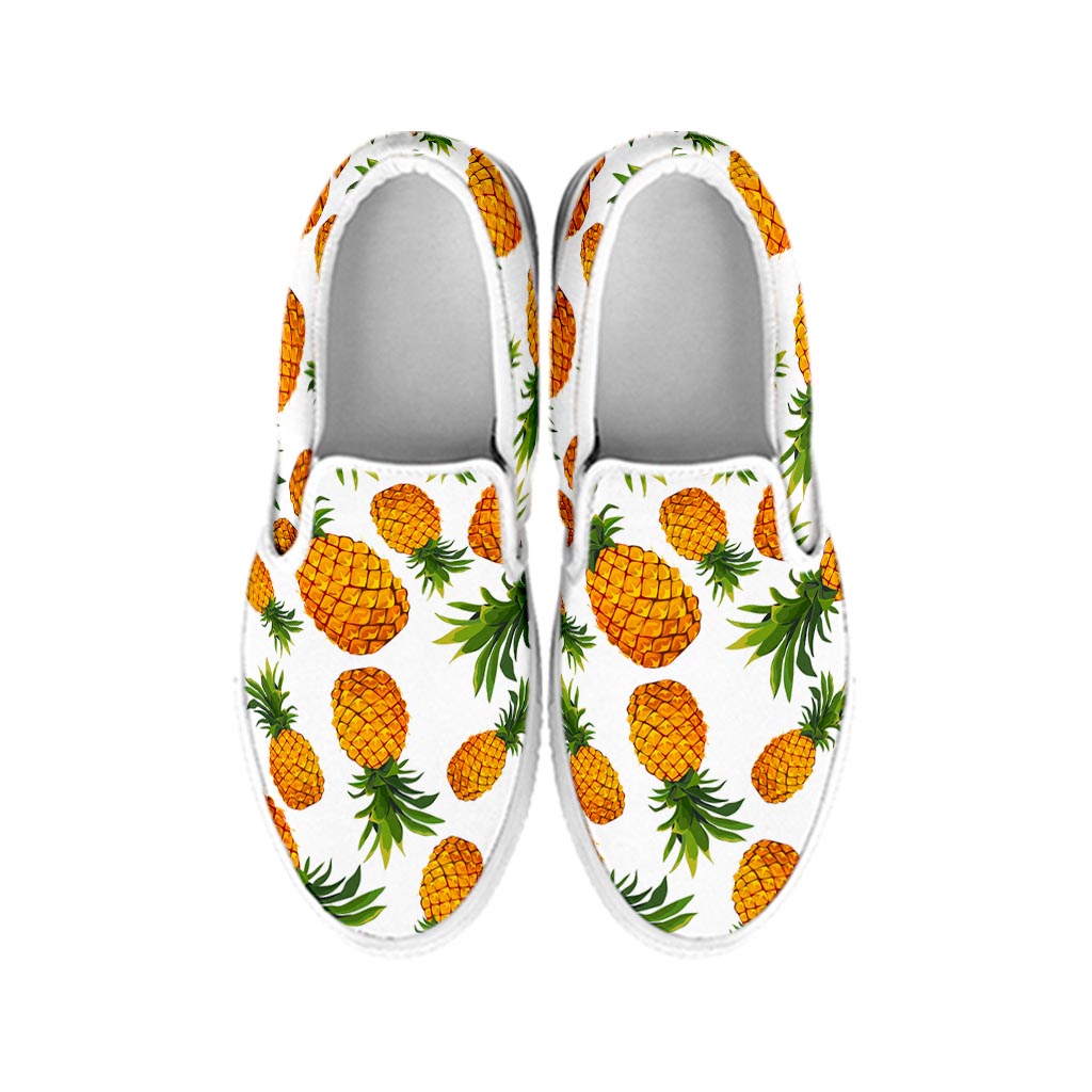 Summer Pineapple Pattern Print White Slip On Sneakers