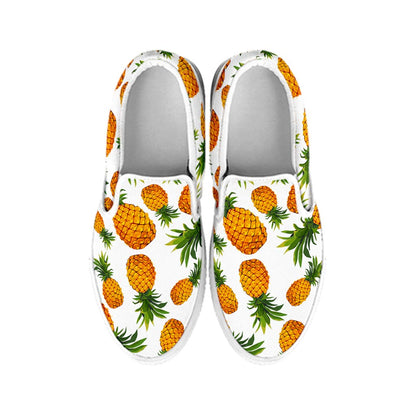 Summer Pineapple Pattern Print White Slip On Sneakers