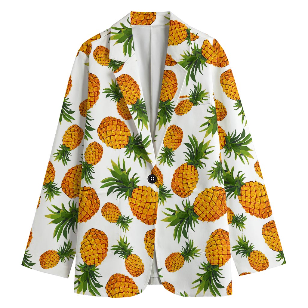 Summer Pineapple Pattern Print Women's Cotton Blazer