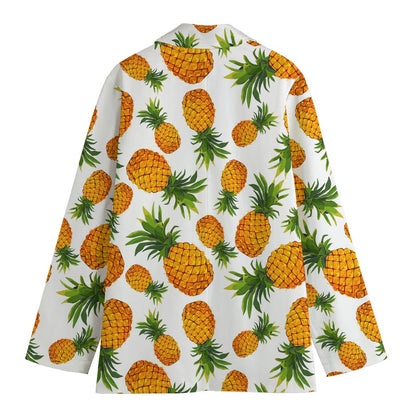 Summer Pineapple Pattern Print Women's Cotton Blazer