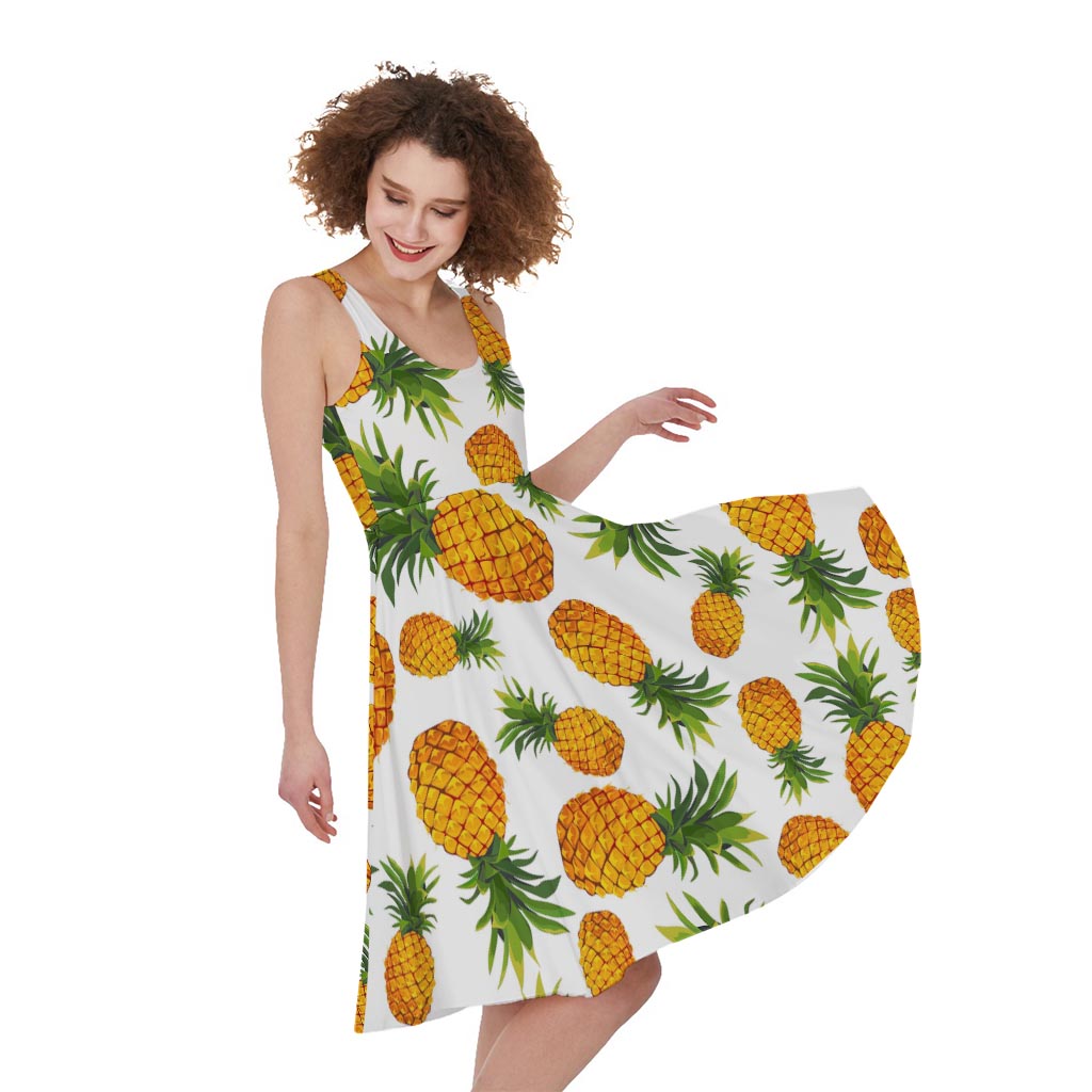 Summer Pineapple Pattern Print Women's Sleeveless Dress