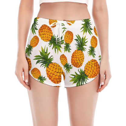 Summer Pineapple Pattern Print Women's Split Running Shorts