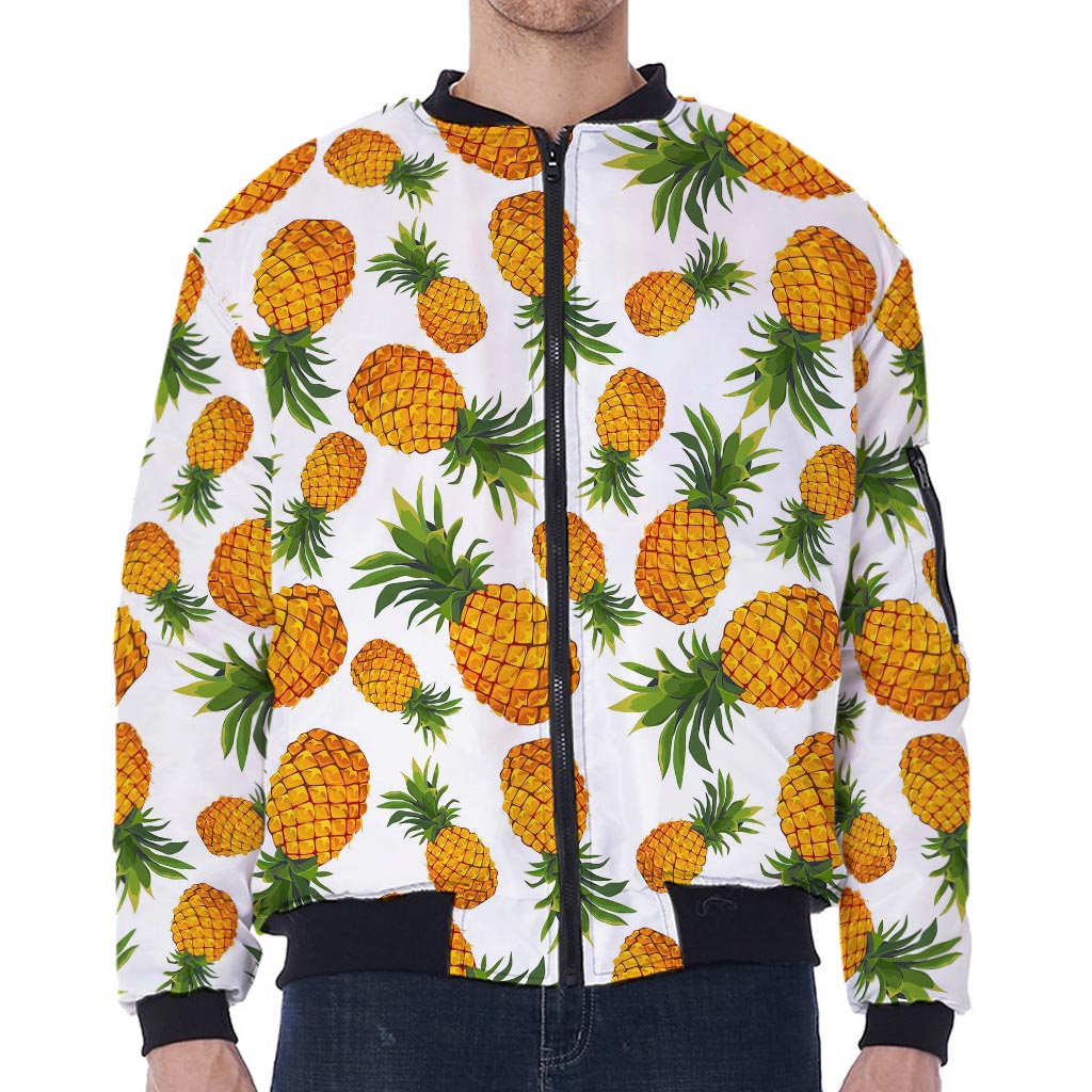 Summer Pineapple Pattern Print Zip Sleeve Bomber Jacket