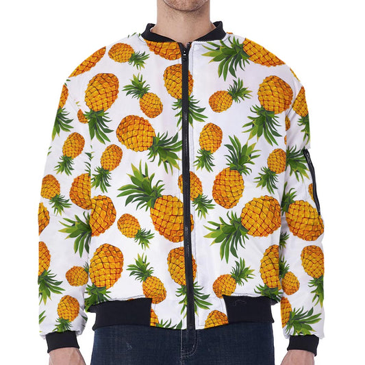 Summer Pineapple Pattern Print Zip Sleeve Bomber Jacket