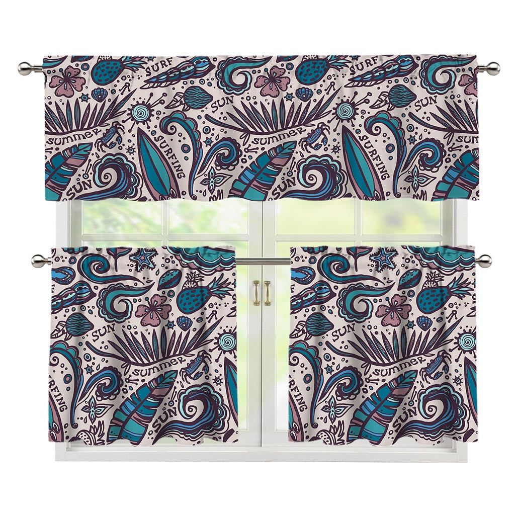 Summer Surfing Pattern Print 3 Piece Kitchen Curtains