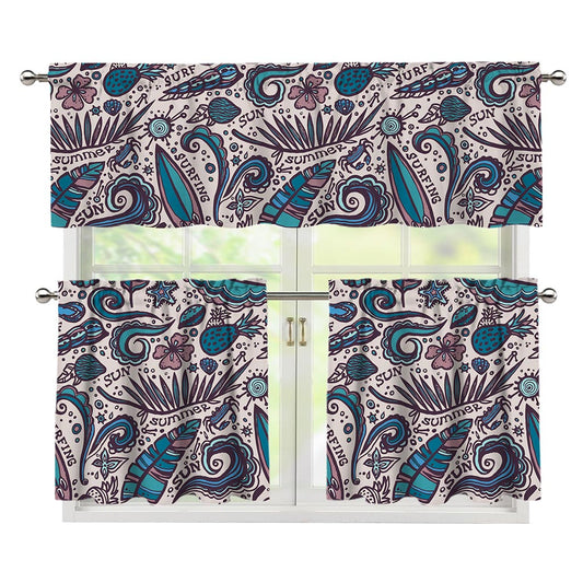 Summer Surfing Pattern Print 3 Piece Kitchen Curtains