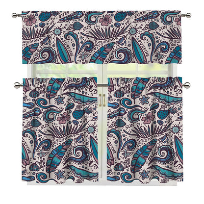 Summer Surfing Pattern Print 3 Piece Kitchen Curtains