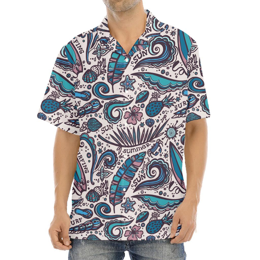 Summer Surfing Pattern Print Aloha Shirt